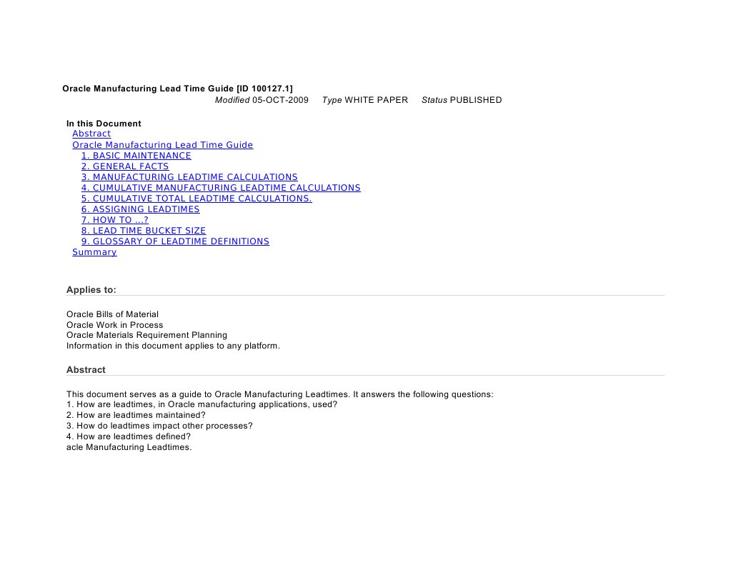 Oracle Lead Time Calculation Guide | PDF