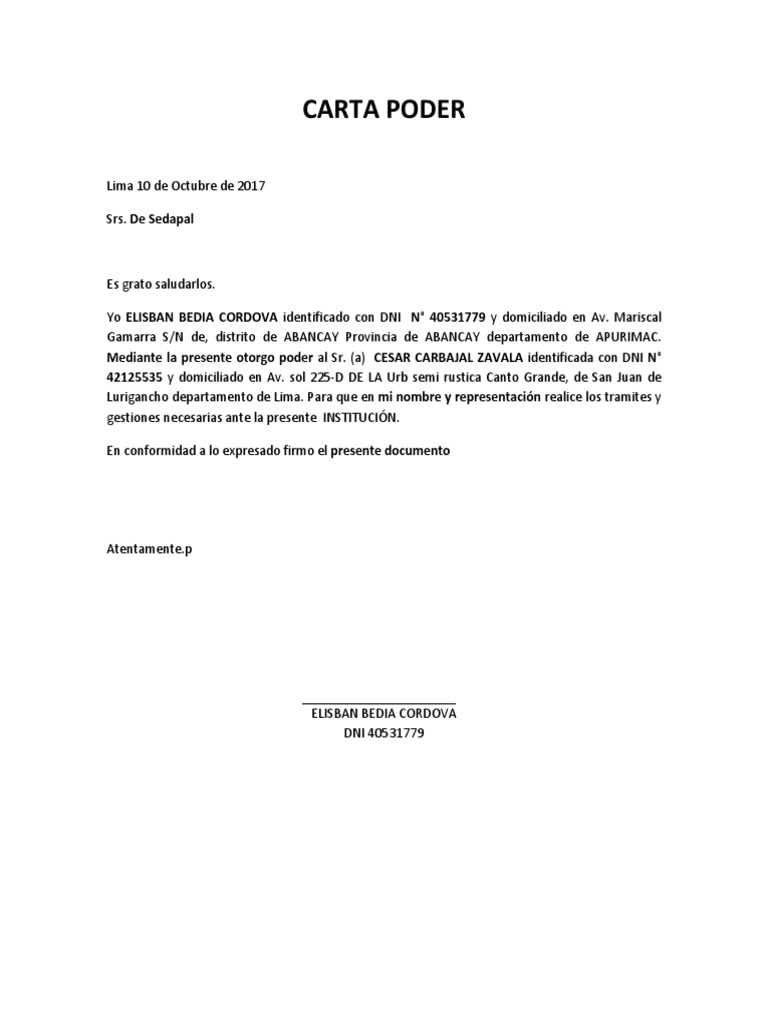 Carta Poder Sedapal