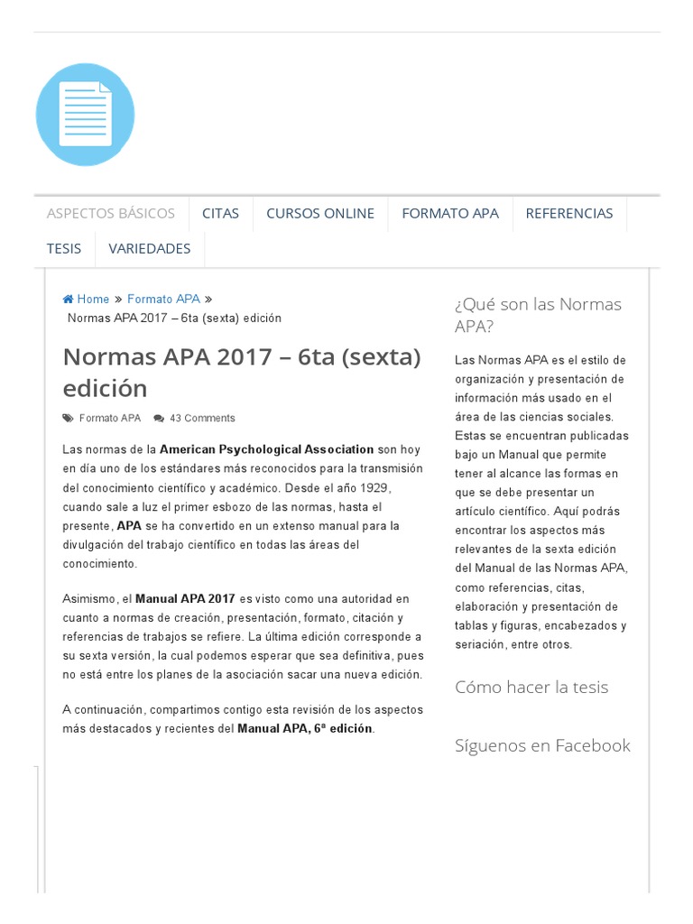 Normas APA 2017 6ta (Sexta) Edición PDF Tabla (base de datos