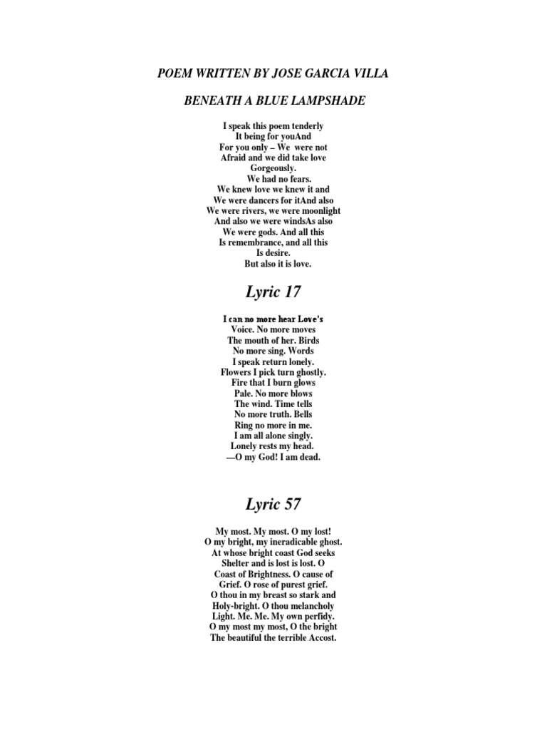 Poem Written by Jose Garcia Villa Religion And Belief Bible