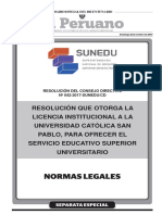 Resolución Que Otorga La Licencia Institucional A La Universidad Católica San Pablo para Ofrecer El Servicio Educativo Superior Universitario