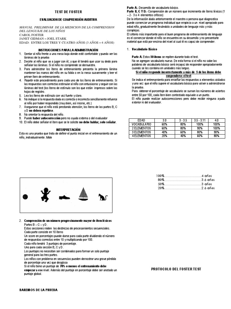Test de Foster: Evaluación Auditiva Infantil | PDF | Salud y bienestar