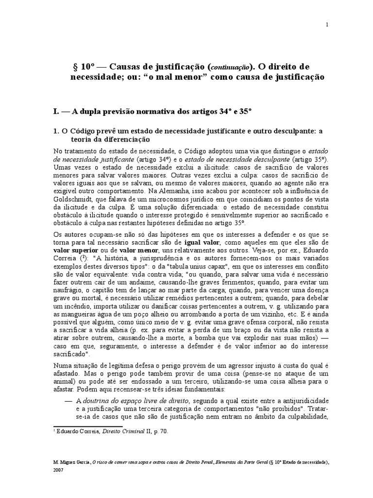 Estado de Necessidade PDF Estado Direito Penal