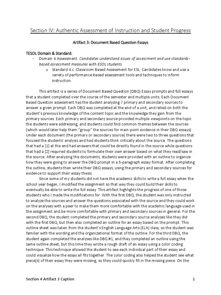 DBQ Essay Progress for ESL Students | PDF | Educational Assessment | Essays