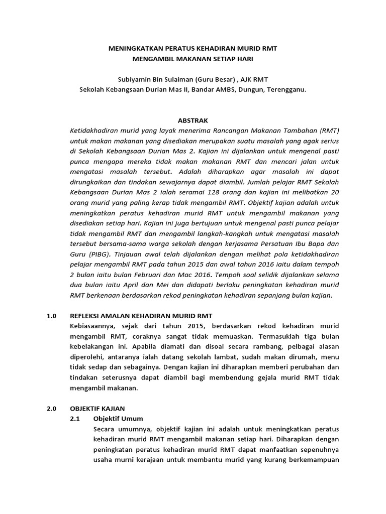 Kajian Tindakan RMT 2016 | PDF