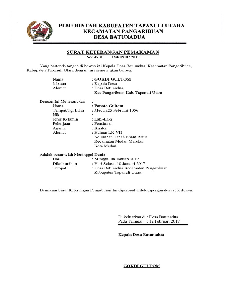 Surat Keterangan Pemakaman