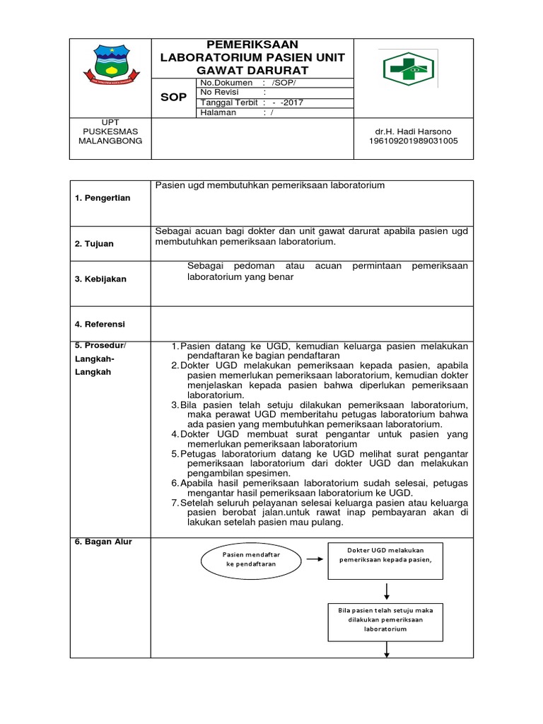 Sop Pemeriksaan Lab Ugd | PDF | Sains & Matematika