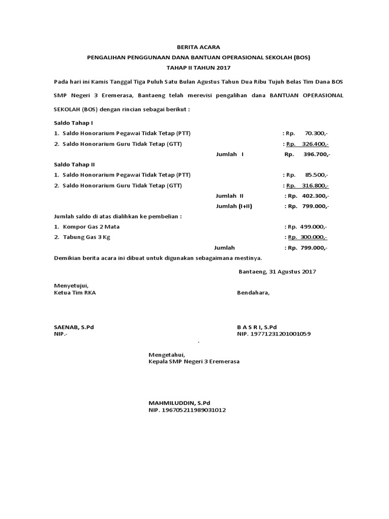 Berita Acara Pengalihan Dana | PDF