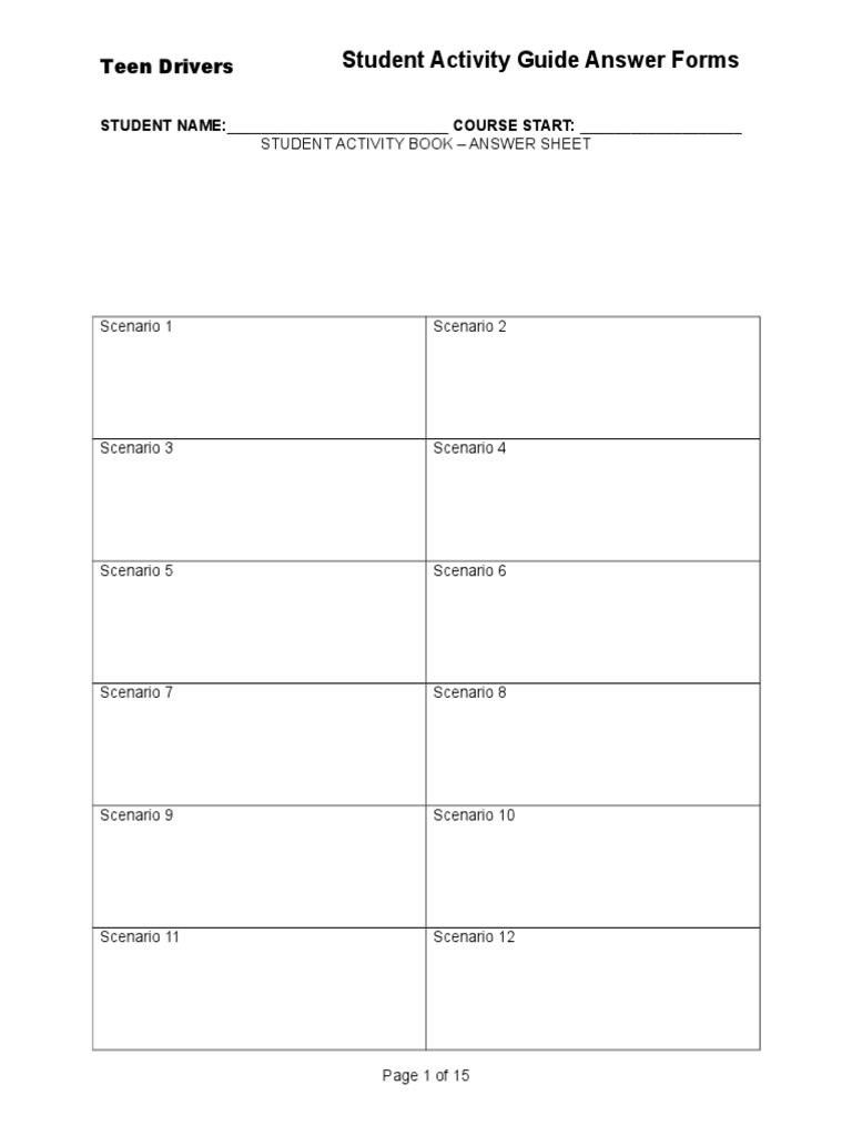Teen Driver Activity Guide Answers | PDF | Traffic | Vehicles