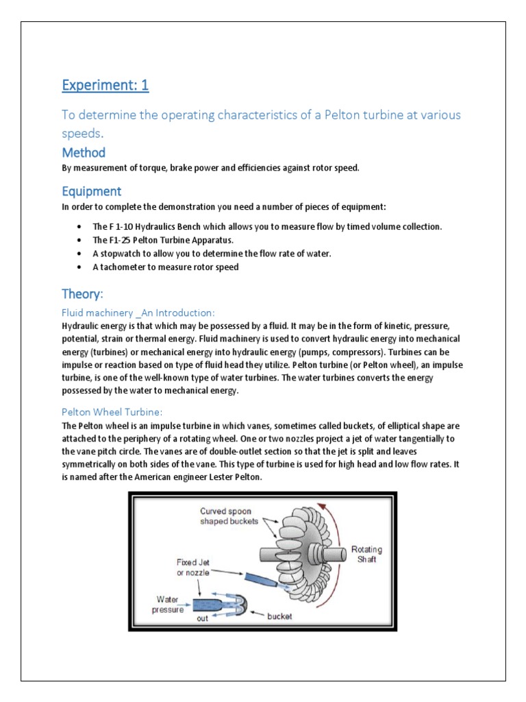 Hydraulic Machines Lab Manual PDF Turbine Flow Measurement