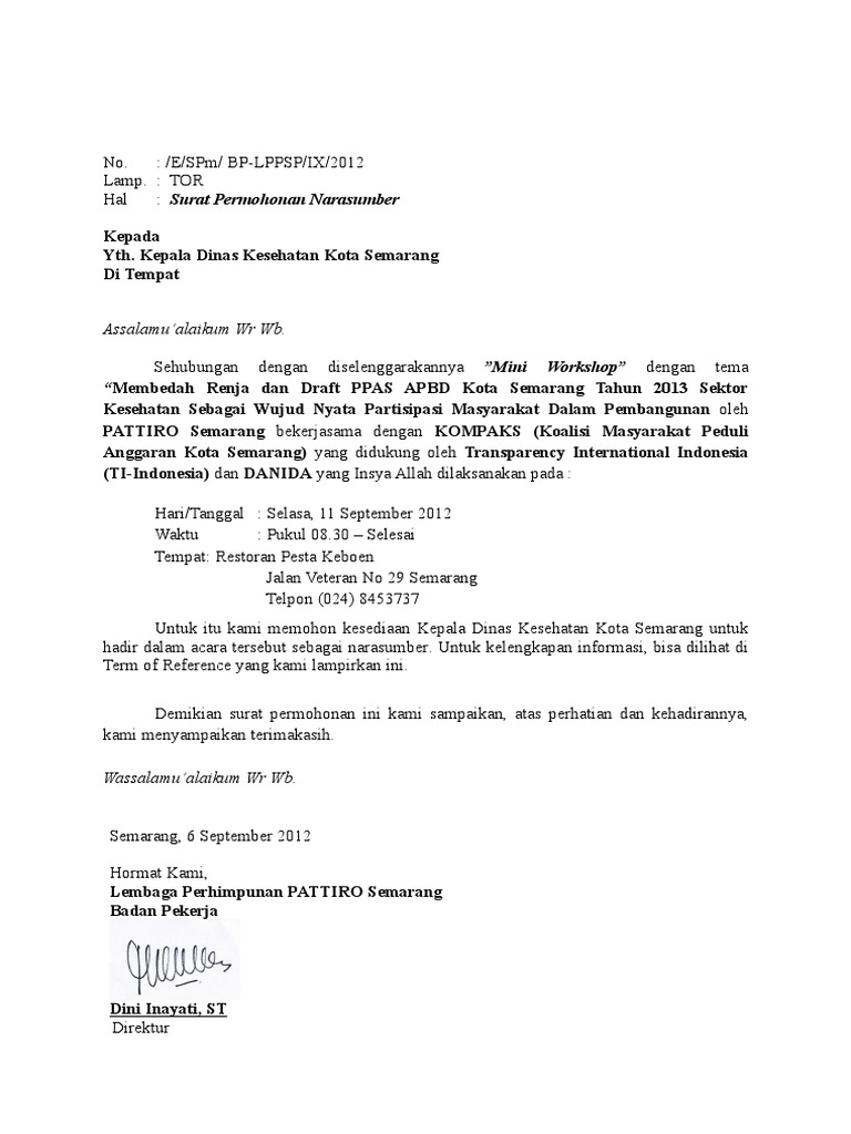 Surat Permohonan Narasumber