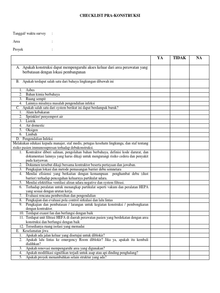 Checklist ICRA untuk Konstruksi Kesehatan | PDF