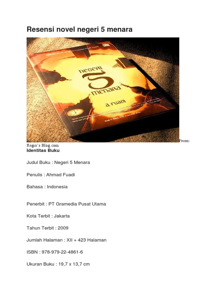 Resensi novel negeri 5 menara Identitas Buku