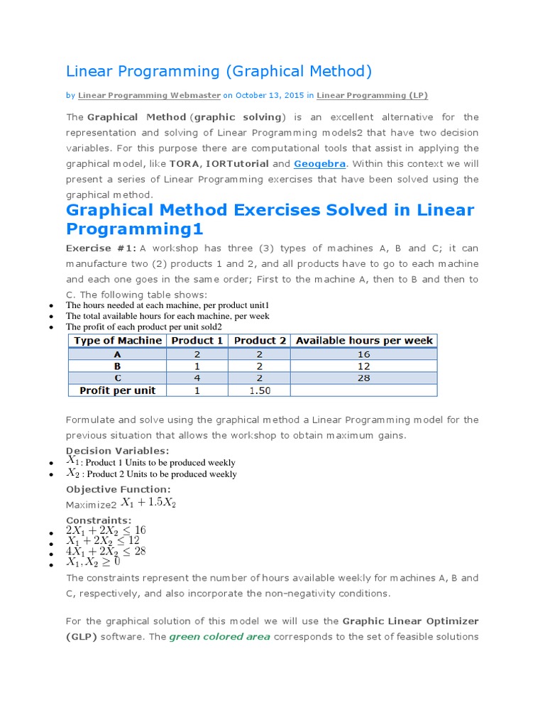Graphical Method Exercises Solved in Linear Programming1 | PDF | Linear ...