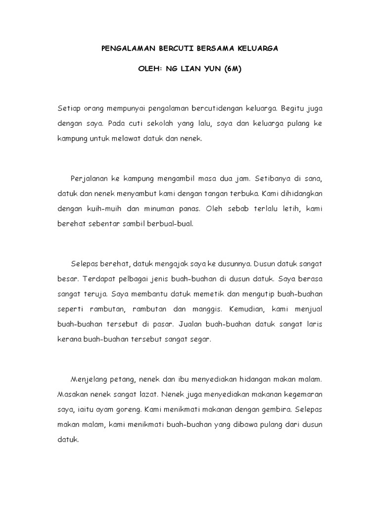 Karangan Bercuti Di Kuala Lumpur Bersama Keluarga