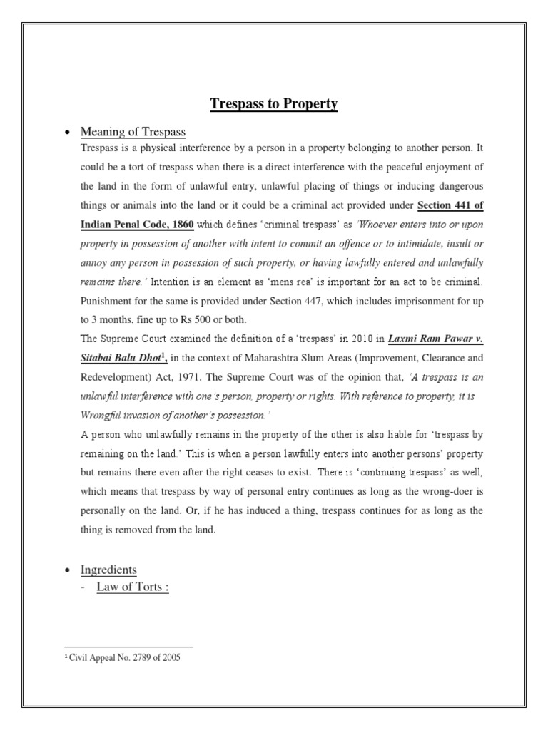 Trespass On Private Property Law Uk