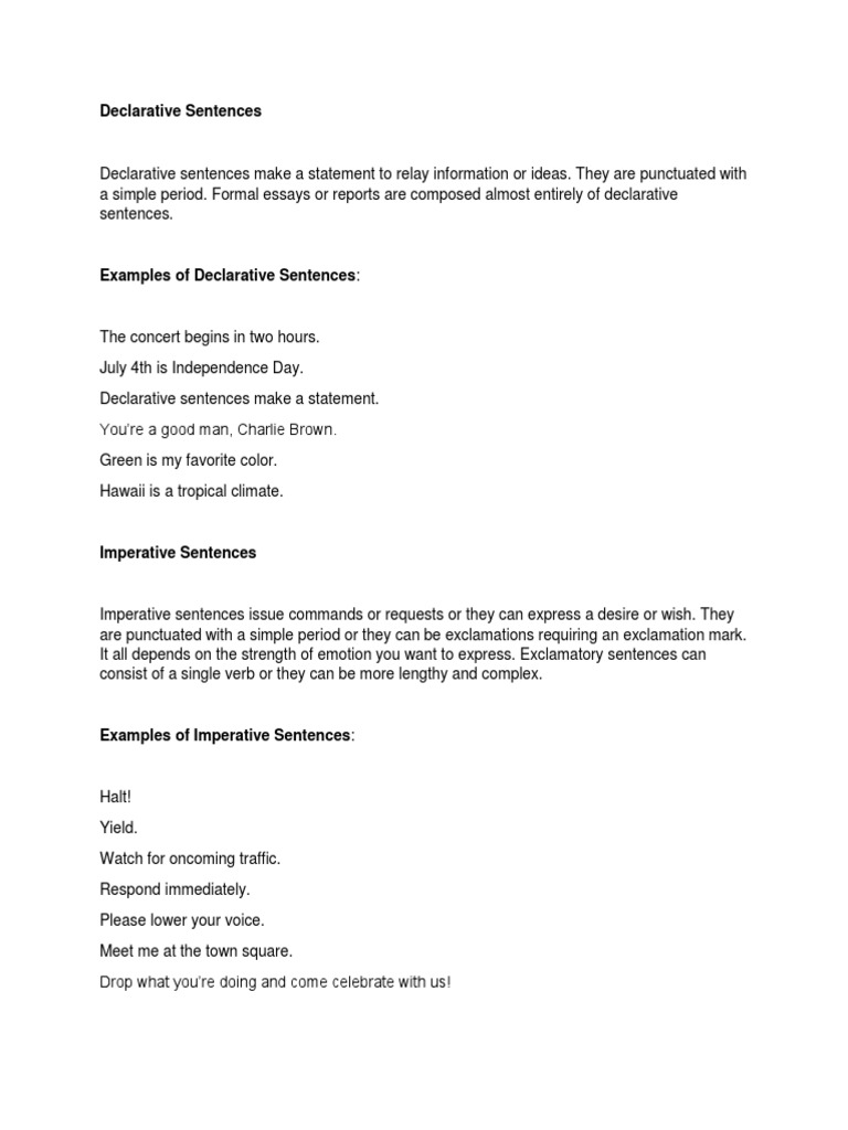 Examples of Declarative Sentences | PDF | Sentence (Linguistics ...