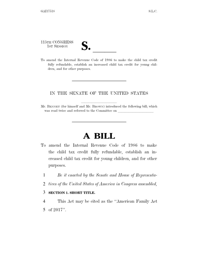 American Family Act of 2017 PDF Internal Revenue Code Gross