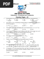 Jee Mains Pattern: Mathematics: Permutation and Combination Practice Paper - 01