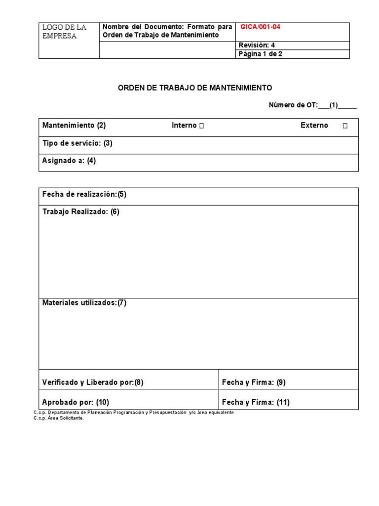 Formato de Orden de Trabajo PDF