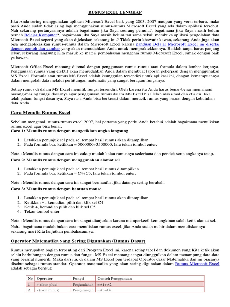 Rumus Excel Lengkap Pdf
