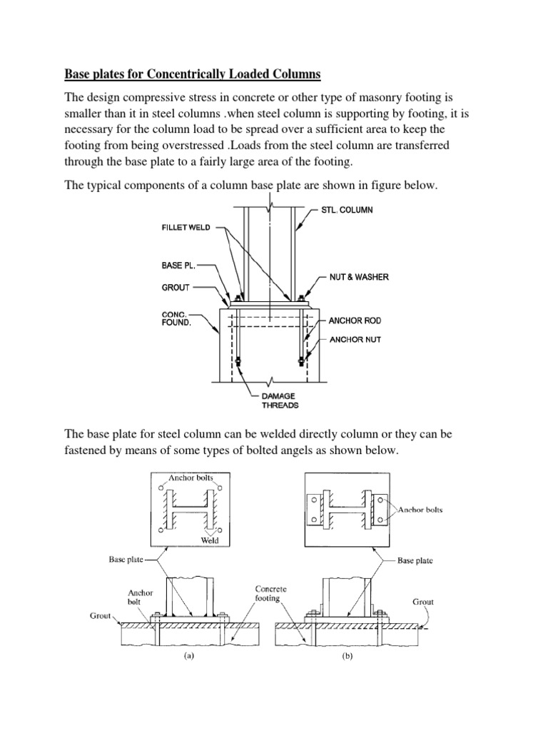 Base Plates For Concentrically Loaded Columns docx Structural Steel