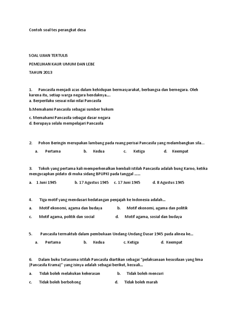 Contoh Soal Tes Perangkat Desa Contoh Soal Tes Perangkat Desa