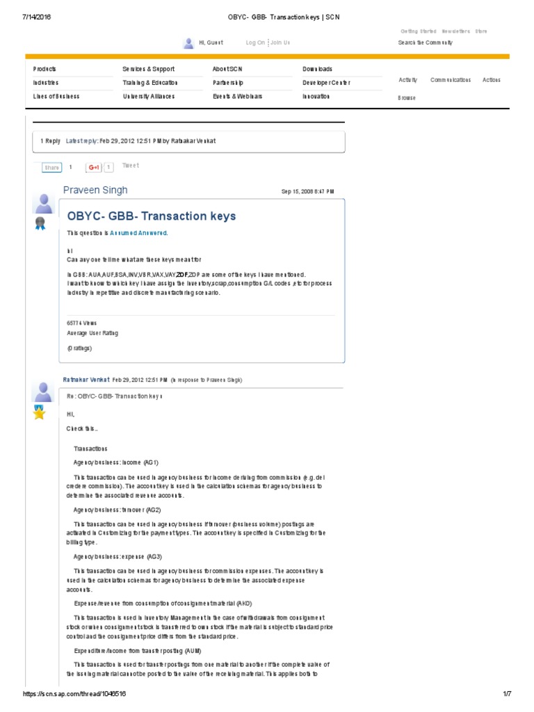 OBYC - GBB - Transaction Keys - SCN | PDF | Debits And Credits | Receipt