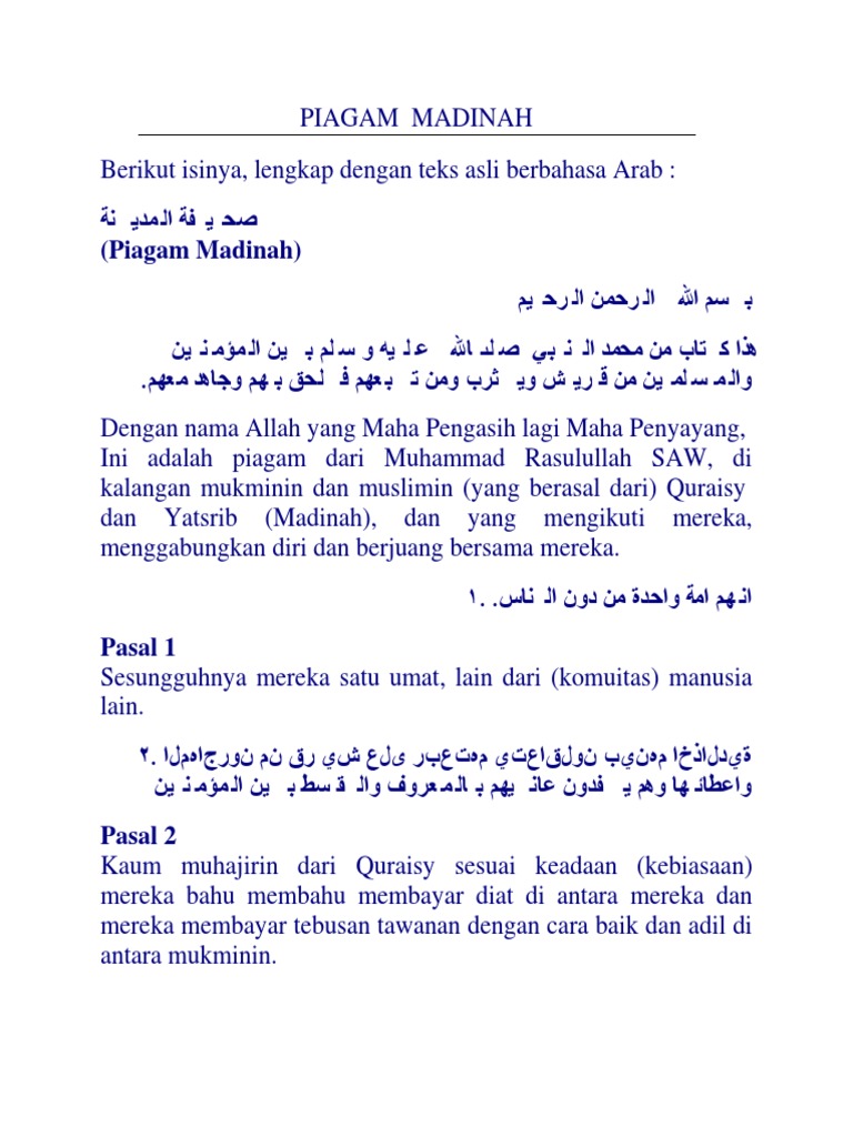 Isi Lengkap Piagam Madinah | PDF | Agama & Spiritualitas