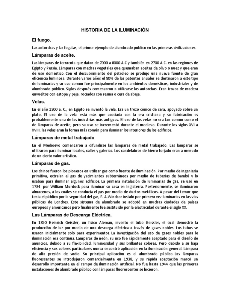Historia de La Iluminación | PDF | Luz de la calle | Diodo emisor de luz