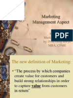 Marketing Management Aspect: A Lecture On Marketing Presented By: Prof. Greg Borja, Mba, Cpme