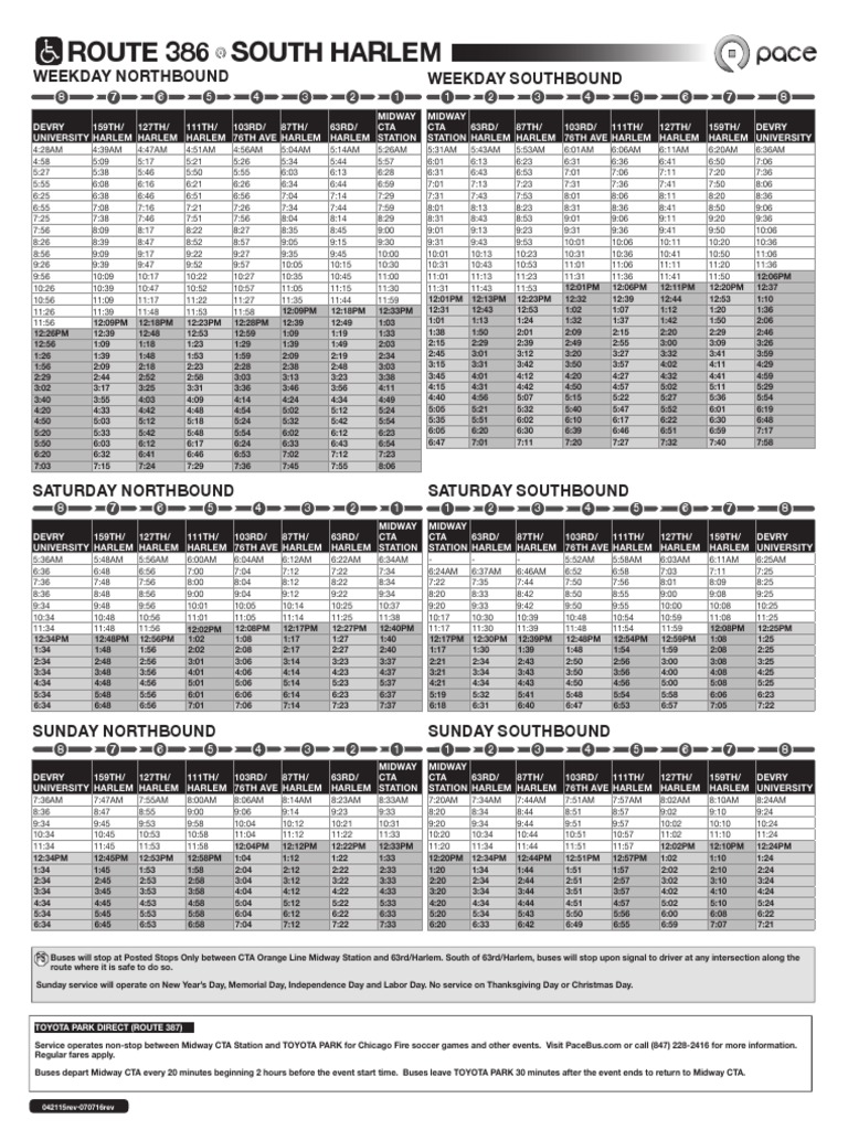 chicago pace bus route 386 Schedule | Passenger Rail Transport