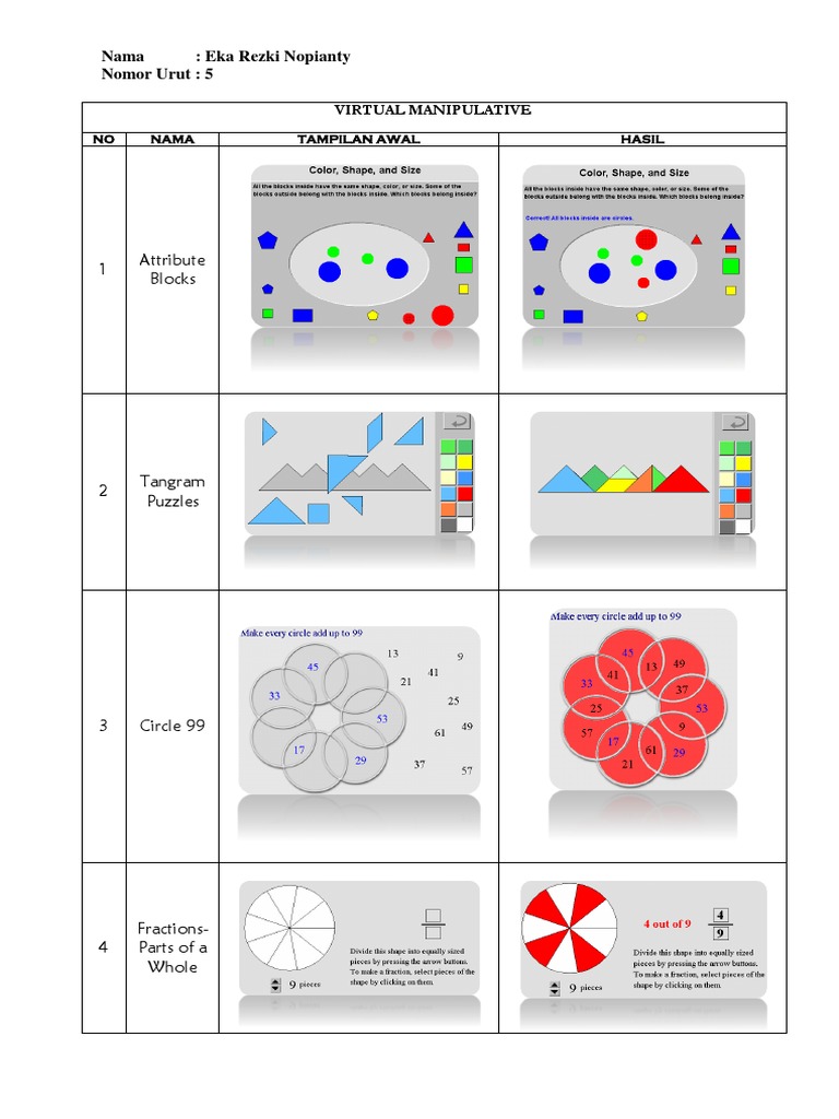 Virtual Manipulative Tools List | PDF
