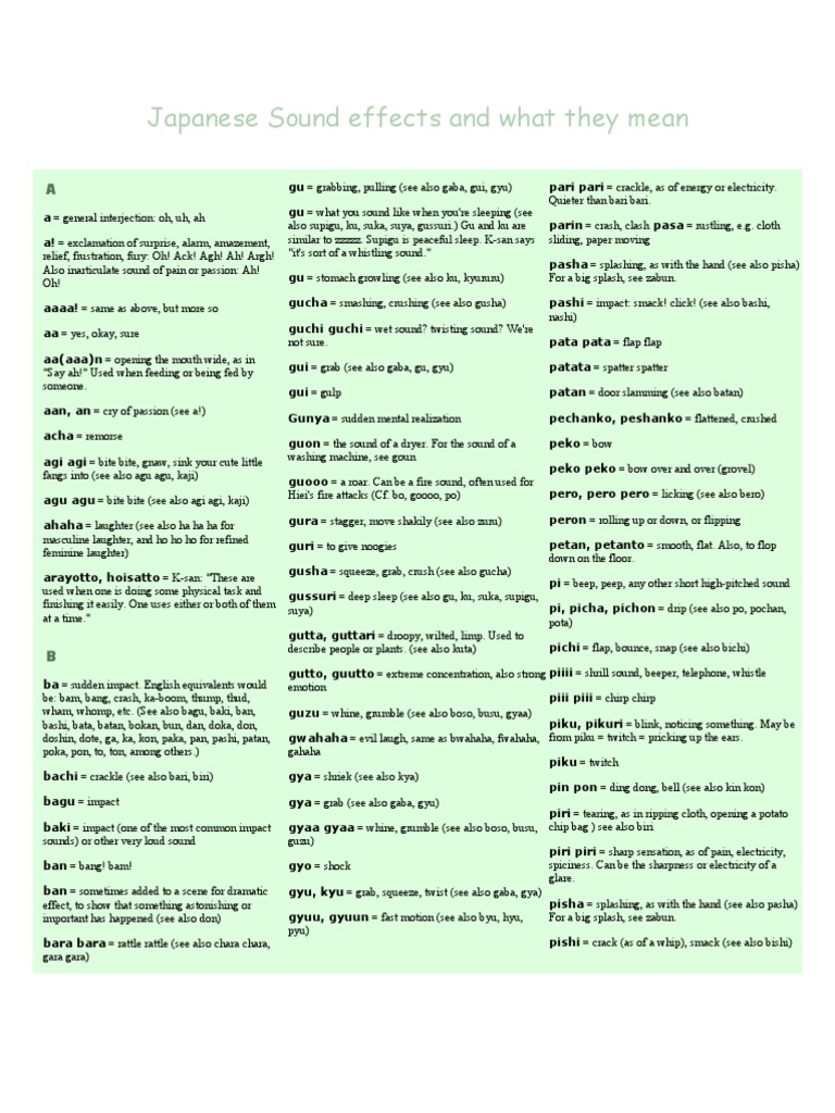 Japanese Sound Effects and What They Mean PDF Nature