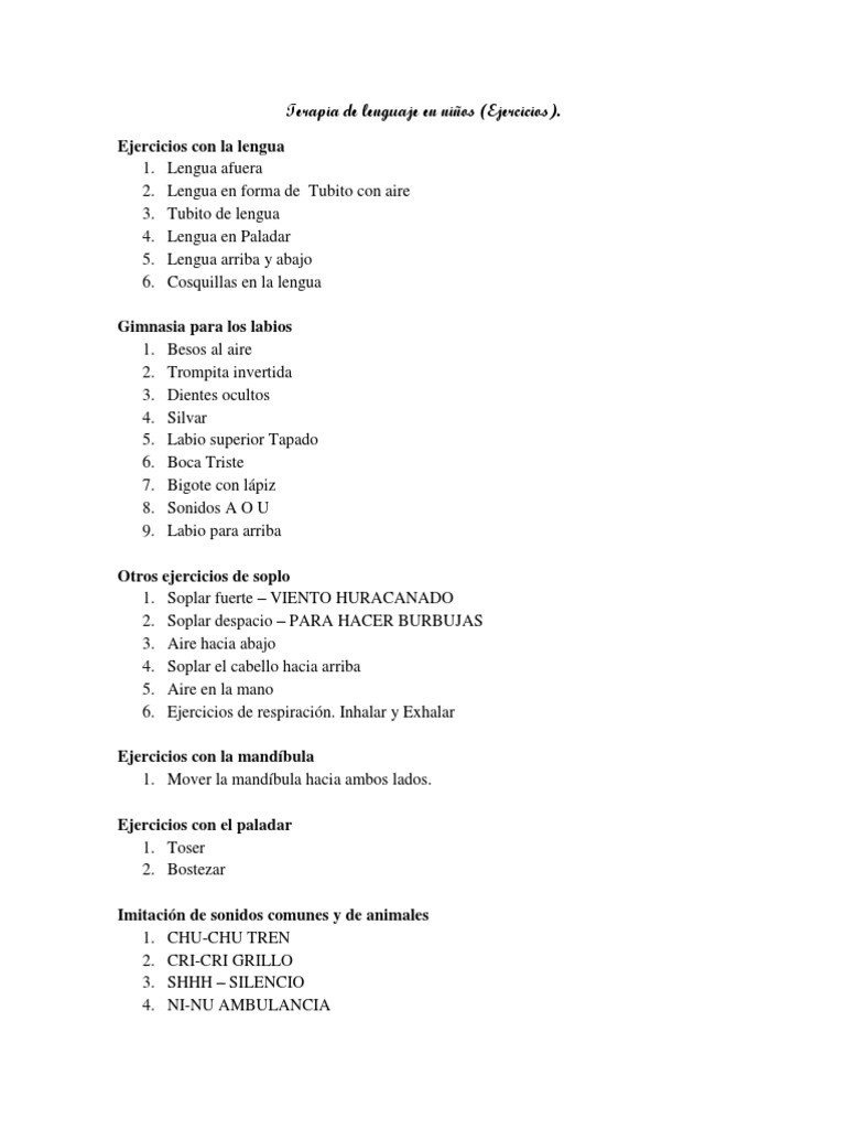 Ejercicios de Terapia de Lenguaje Infantil | PDF