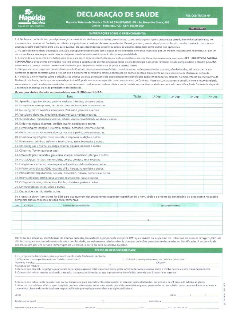 Declaracao de Saude Plano Coletivo | PDF