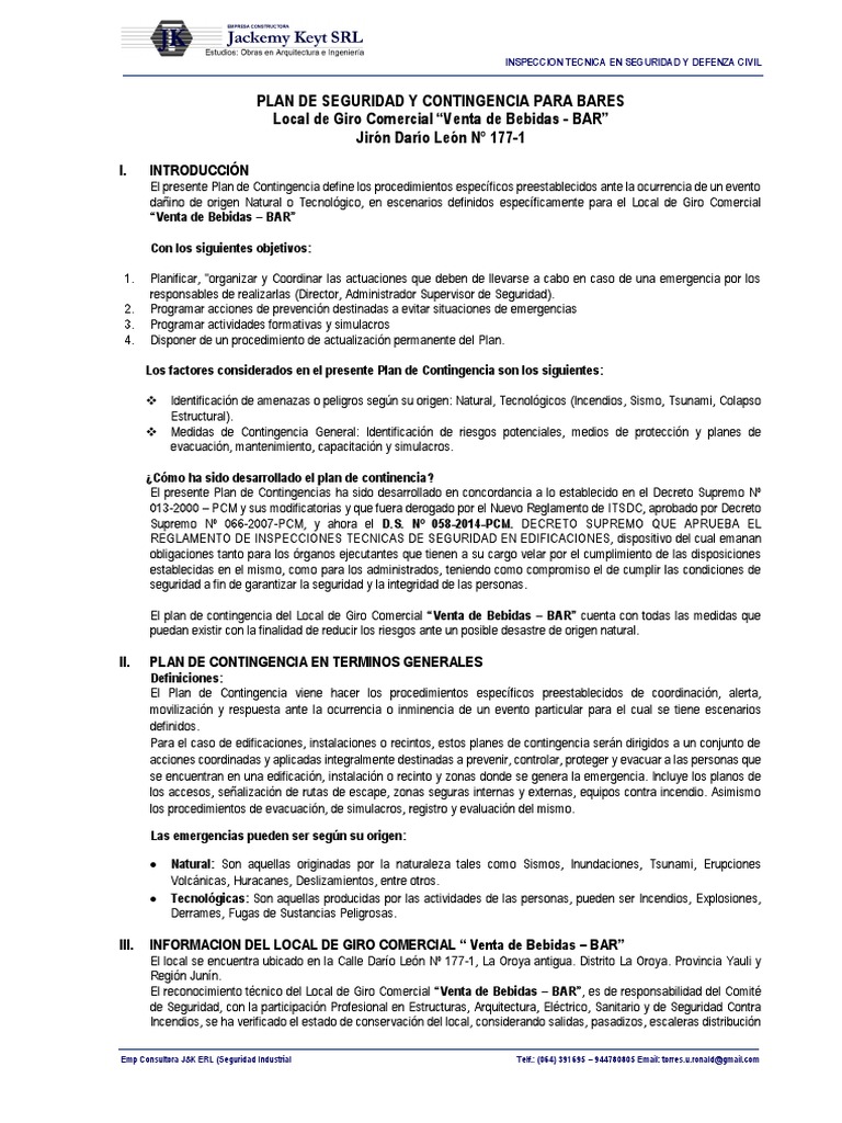 Plan de Seguridad y Contingencia Del | PDF | Defensa Civil | Riesgo
