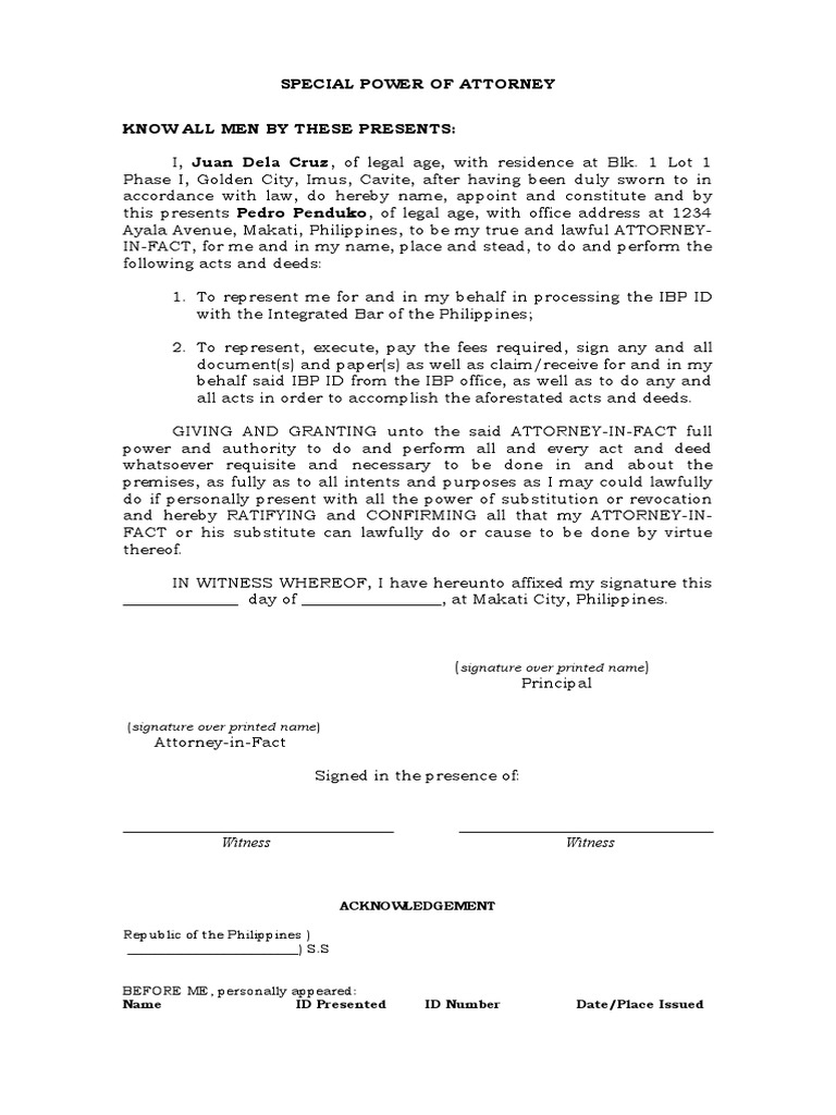 Spa: Ibp Id | PDF | Power Of Attorney | Virtue