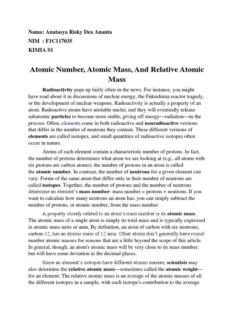 Understanding Atomic Mass and Isotopes | PDF | Chemical Elements ...