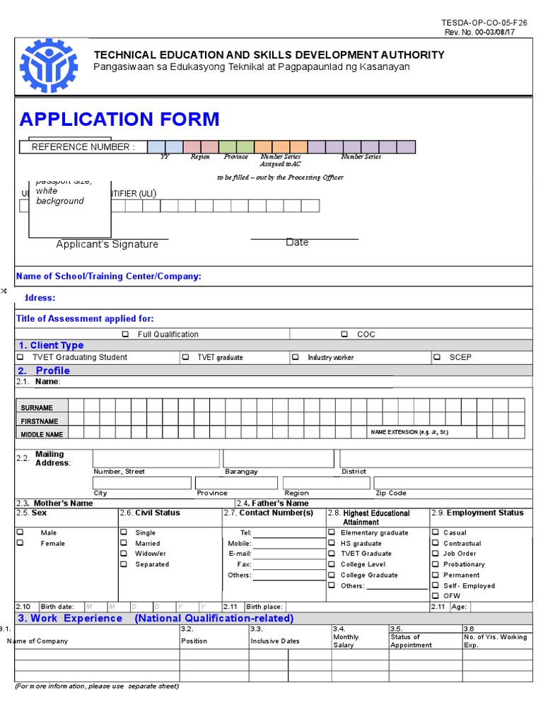 Assessment Application Form 07 F21 Vocational Education Business