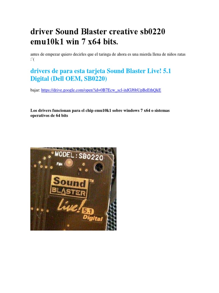 Driver Sound Blaster Creative Sb0220 Emu10k1 Win 7 X64 Bits | PDF.