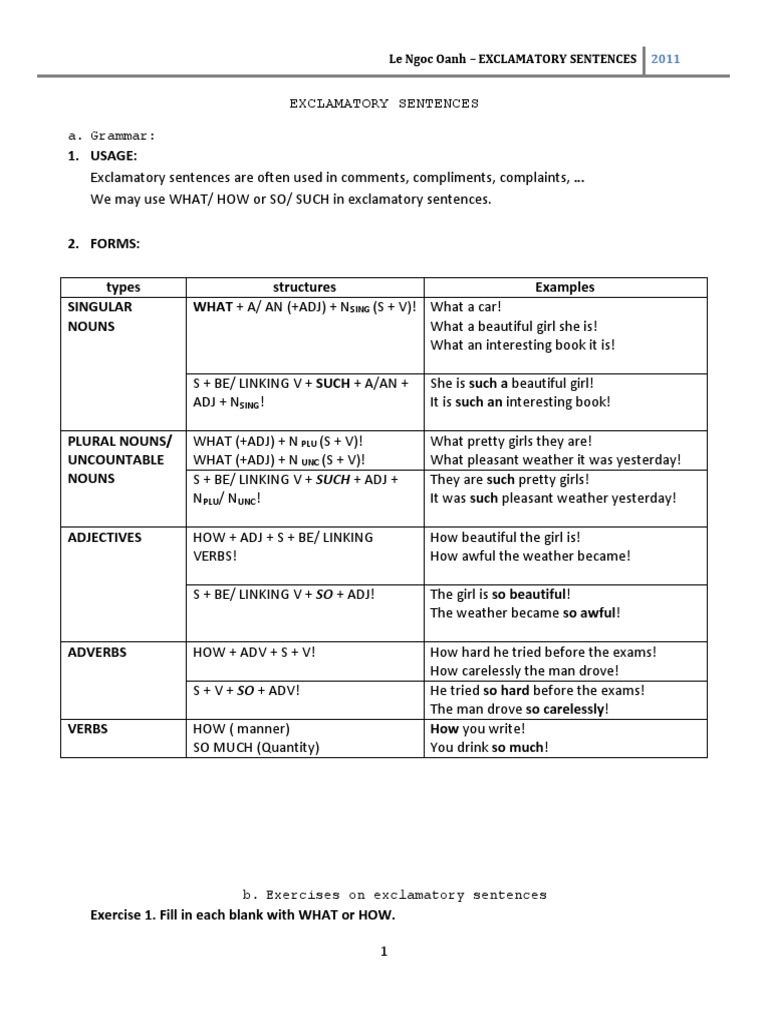 Exclamatory Sentences Noun Verb