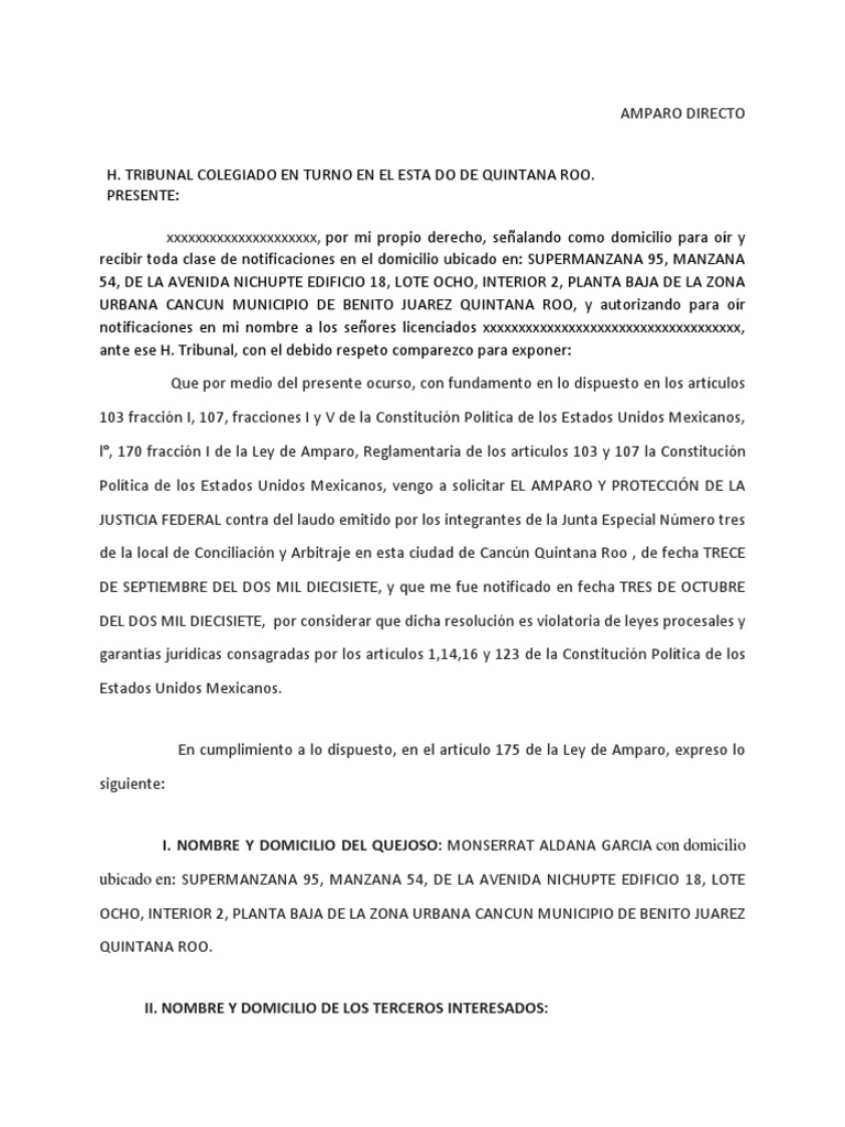 Amparo Directo contra Laudo Laboral en Cancún | PDF | Caso de ley ...