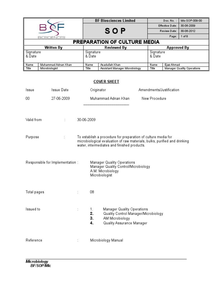 SOP of Media Preparation Growth Medium Agar