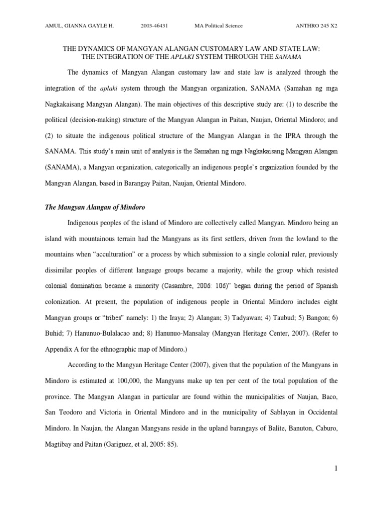 Mangyan Alangan Law and Aplaki System | PDF | Intellectual Property ...