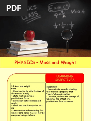 Physics 3 Mass And Weight Weight Mass