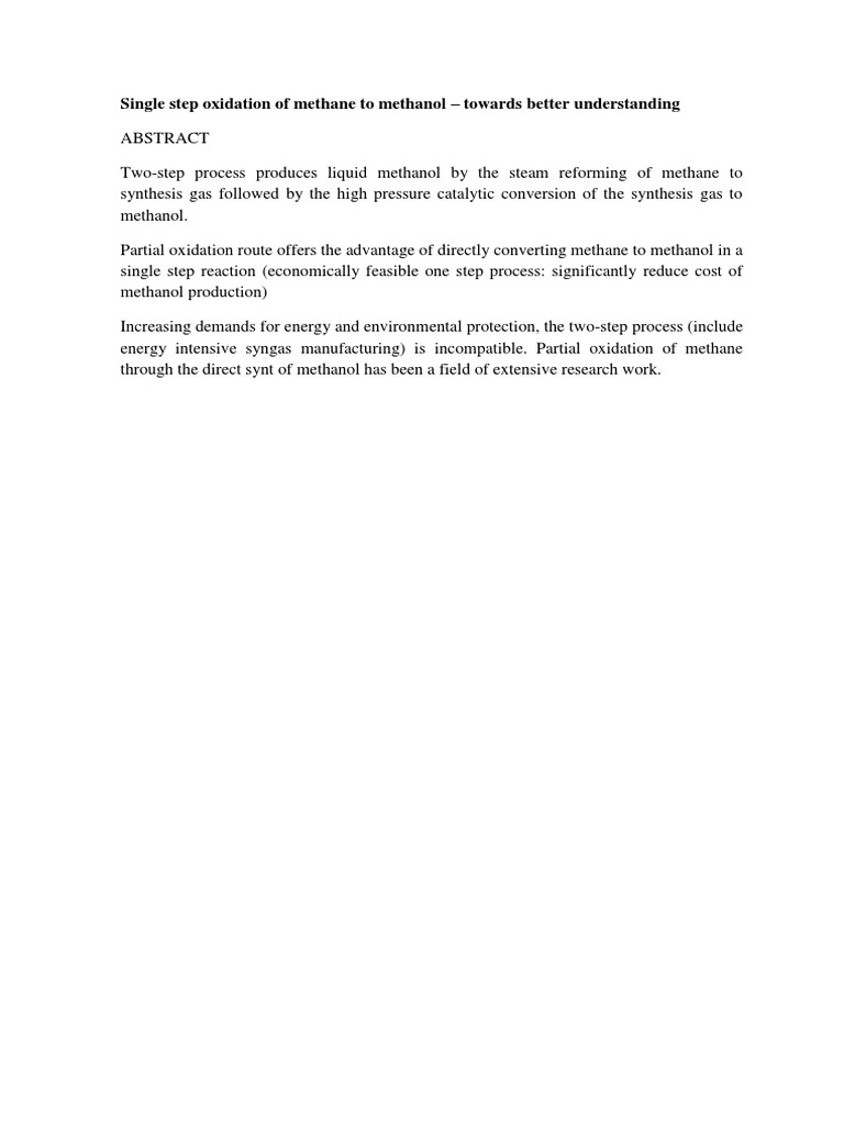 Single Step Oxidation of Methane To Methanol - Towards Better ...
