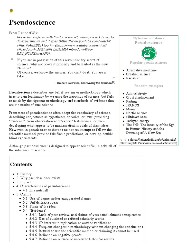 Pseudoscience - RationalWiki | PDF | Pseudoscience | Falsifiability
