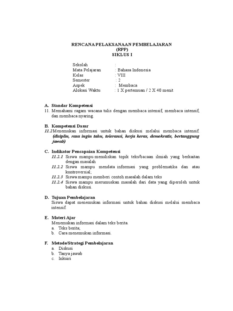 RPP Membaca | PDF | Seni & Disiplin Bahasa | Kajian Bahasa Asing