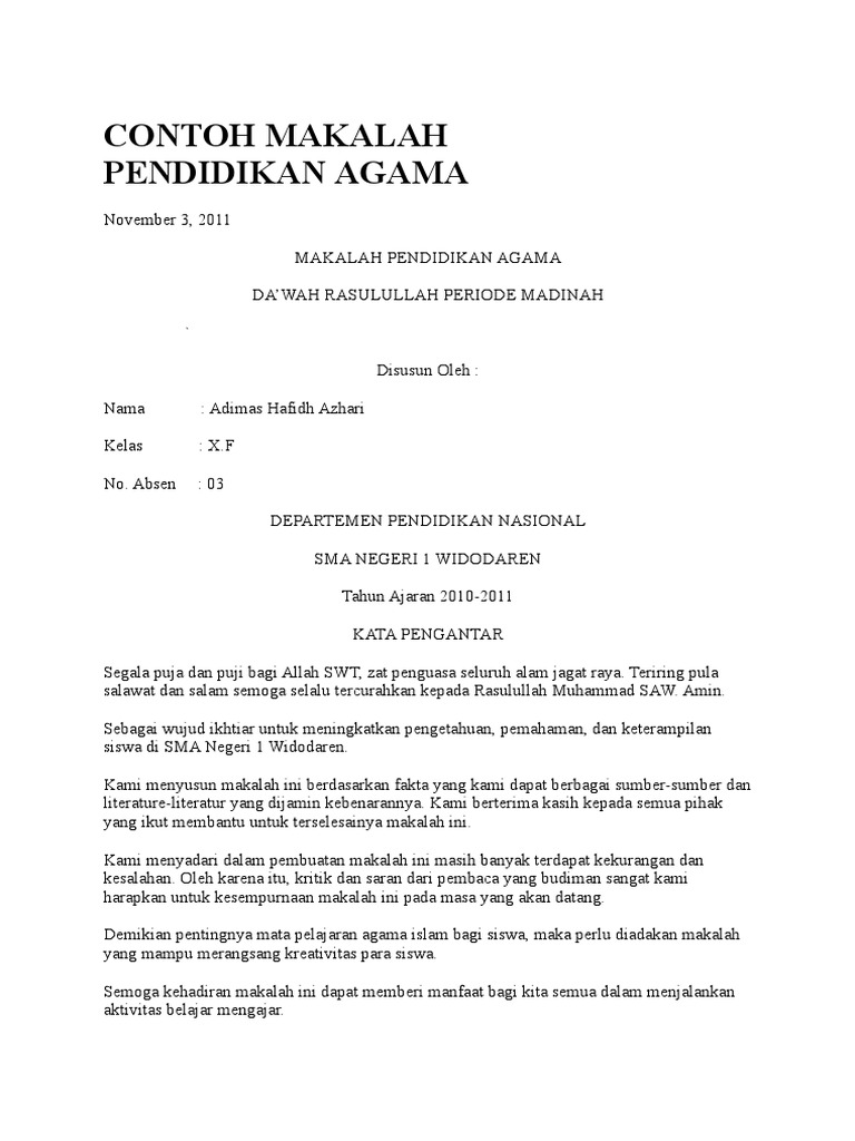 Contoh Kata Pengantar Makalah Pendidikan Agama Islam Terkait Pendidikan